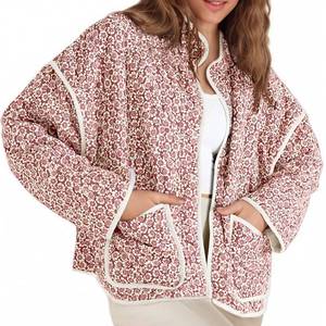 lot 20444 image: Tankaneo Womens Quilted Lightweight Jackets Floral Print Winter Coats Open Front Cardigan with Pockets