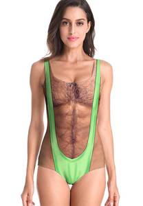 lot 20446 image: Womens Hairy Chest One Piece Print Swimsuits for Women Sexy Novelty Weird Funny Cosplay Tummy Control Swimwear Bathing Suit Summer(SM, B126-19503)