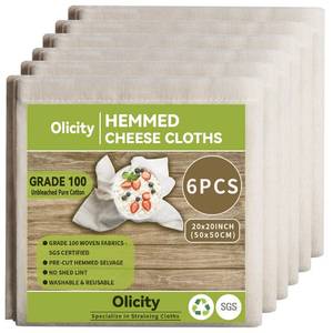 lot 20463 image: Olicity Cheese Cloths, 6PCS, Grade 100,20x20Inch Hemmed Cheese Cloth Fabric Reusable Fine Mesh Cloth, 100% Cotton Unbleached Precut Muslin Cheesecloth for Straining, Cooking, Yogurt, Juicing