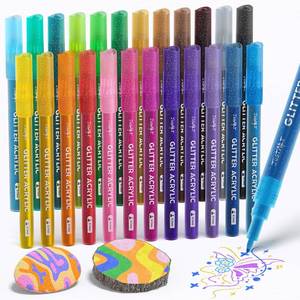 lot 20465 image: JusArt 24 Colors Glitter Markers, 0.7mm Extra Fine Tip Acrylic Glitter Pens, Metallic Shimmer Marker for Adults DIY Crafts Making, Drawing, Scrapbooking Supplies, Rock, Wood, Glass, Fabric