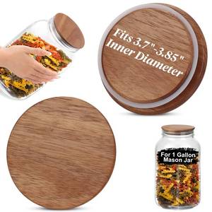 lot 20468 image: 2 PCS 1 Gallon Mason Jar Lids Wooden Fits 3.7 Inch Inner Dia Replacement Mason Jar Lids Ball Glass Jar Lids Wooden Lid with Silicone Seal Canning Jars Lids Only for 1 Gallon Jars (2, Natural Acacia)