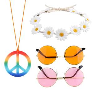 lot 20483 image: CHRORINE 4 Pieces Hippie Costume Set Hippie Sunglasses Peace Sign Necklace Hippie Headband for Women Men Hippie Party Decorations