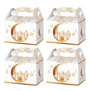 lot 20496 image: WEEPA 12 Pcs Ramadhan Eid Treat Box Eid Mubarak Gift Boxes Golden Moon Paper Box with Handle for Eid Party Decoration