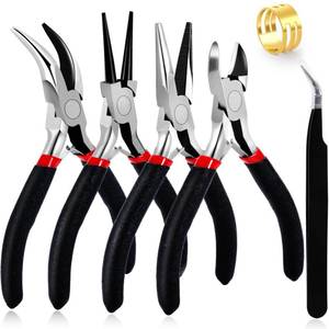 lot 20500 image: URSKYTOUS 4Pcs Jewelry Pliers Set Jewelry Making Pliers Tools Kit Include Jewelry Making Needle Nose Chain Nose Round Bent Pliers Wire Cutter for Bracelet Beading Craft Jewelry Making Supplies (Black)