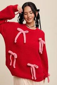 lot 11305 image: SHENE Red Knit Sweater with Bow Detail Size 2XL
