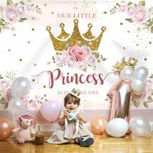lot 16445 image: Princess First Birthday Backdrop Banner