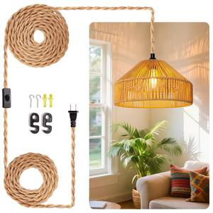 lot 3539 image: Maliralt Hanging Lamps Rattan Pendant Light Hanging Lights 16.4ft Plug in Cord Pendant Light Fixture Plug Into Wall Outlet Pendant Lighting with On Off Switch for Bedroom Living (Mongolian Yurt)