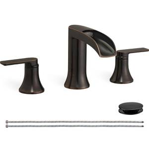 lot 3543 image: HOIGY Oil Rubbed Bronze Bathroom Sink Faucet Widespread, 8 Inch Waterfall Faucet Bathroom 3 Hole with Pop-up Drain and cUPC Supply Lines, 2 Handles for Vanity, Restroom, Farmhouse, Brass Material