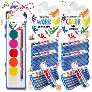 lot 3555 image: Sabary 50 Pack End of School Year Gift for Student Watercolor Paint Set Bulk with Card and Rope 8 Washable Watercolor Paint with Brush for Last Day of School Classroom Kid Art Party Favor (Round)