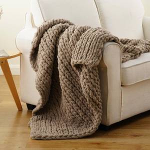 lot 3565 image: Battilo Beige Chunky Knit Throw Blanket, Soft and Thick Cream Chenille Throw Blanket, 50x60 Handmade Cable Knit Crochet Blanket, Cozy Knot Knitted Throw Blankets for Couch Home Decor, Taupe