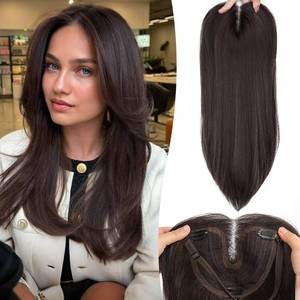 lot 4231 image: Eawwii Dark Brown Synthetic Hair Toppers for Women with Thinning 5x6 inch Large Base Coverage Clip in Wispy Bangs Upgraded Adjustable Bandage 18 Inch Long Layered