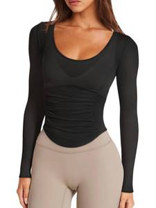 lot 4236 image: LASLULU Womens Black Long Sleeve Workout Tops Active Mesh Sheer See Through Fitted Open Back Gym Yoga Athletic Running Tops Wrap Top Pilates Outfits (Black, Small)