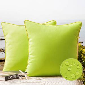 lot 4256 image: Phantoscope Pack of 2 Outdoor Waterproof Throw Pillow Covers with Contrast Piping, Decorative Square Cushion Case Patio Pillows for Couch Tent Sunbrella, Lime Green 20x20 inches