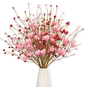 lot 4261 image: JFLORU Valentines Day Gifts Valentines Day Decorations 24 Pack Pink Heart Shaped Berry Picks with Red Berries for Valentines Day Wedding Candlelight Dinner Anniversary