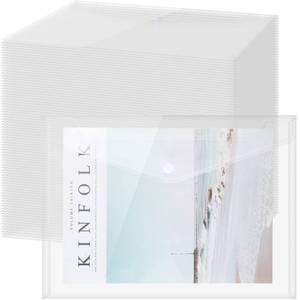 lot 4264 image: Zhehao 100 Pcs Clear Envelopes with Snap Button Closure A4 Letter Size Plastic Envelope Folder Poly Document File Folders for Home Office(Clear,Simple Style)