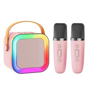 lot 4266 image: Mini Karaoke Machine Speaker for Kids Adults,Portable Bluetooth with 1-2 Wireless Microphones,Christmas Birthday Gifts Toys Girls Boys Ages 4, 5, 6,7, 8,9,10,11,12 Years Old Toddler (Pink - 2 Mic)
