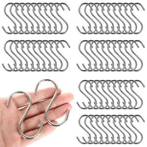 lot 4300 image: RHBLME 100 Pack S Hooks - 2.8 Inch Small Heavy Duty Stainless Steel S Hooks for Hanging Jeans, Cooking Utensils, Potted Plants, etc