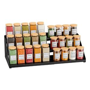 lot 4309 image: BOIVSHI Spice Organizer, Spice Rack for Expandable 3-Tier, Spice Organization for Cabinet Expandable Width and Adjustable Height, Seasoning Organizer for Cabinet, Countertop, Pantry, Black