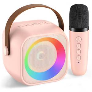 lot 4314 image: Mini Karaoke Machine for Kids Adults, Portable Bluetooth Speaker with Wireless Microphone, for Girls 4,5,6,7,8,9,10,12 Year Old Karaoke Toys Birthday Gifts Home Party (Pinkcolor 1 Mic)
