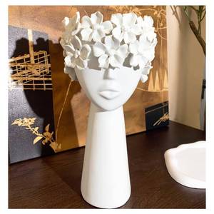 lot 5589 image: Ceramic Sculpture Female Head Face Flower Vase Decoration, Unique White Centerpiece for Home Decor