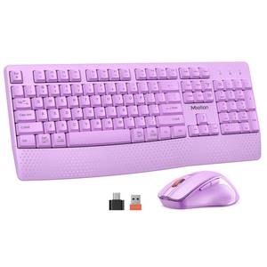 lot 5591 image: MEETION Wireless Keyboard and Mouse, Full-Sized Cordless Keyboard with Wrist Rest and 3 DPI Adjustable Mouse, 2.4G Wireless, Purple, for PCComputerLaptopWindowsMac