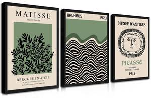 lot 5595 image: Picasso Matisse Bauhaus Canvas Wall Art Prints Set of 3 Sage Green Modern Minimalist Wall Decor Pictures Abstract Art Paintings Posters Suitable for Gallery Bedroom Living Room Decor with Black Frame