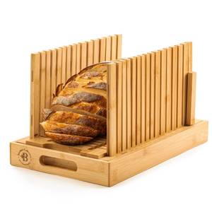 lot 6034 image: Bread Slicer for Homemade Bread - Bamb�si Upgraded Adjustable Bamboo Bread Cutter Board, Foldable Slicing Guide with Crumb Tray for Sourdough, Artisan Loaves, Bagels, Cakes, Bakery Kitchen Gadget Gift