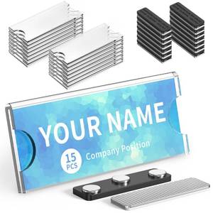 lot 6052 image: Magnetic Name Tags Kit, 15 Pack Reusable Magnetic Badge Holders with Strong Magnet Backing Clear Acrylic Frame for Business Office School Classroom Refrigerator Locker (No Name Tags Included)