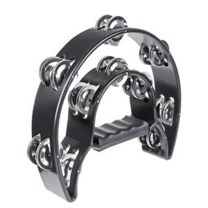 lot 6053 image: Half Moon Musical Tambourine Double Row Metal Jingles Hand Held Percussion Drum Multicolor for KTV Party with Ergonomic Handle Grip (Black)