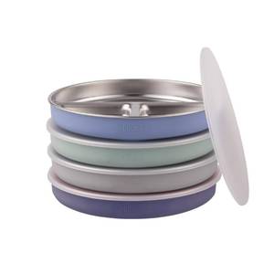 lot 6054 image: Stainless Steel Divided Plates  Silicone Sleeve and Storage Lid  Baby, Toddler, Kids  Dinner & Snack Plates  4 Pack