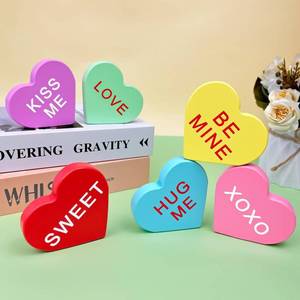 lot 6061 image: Valentines Day Conversation Hearts Decorations for Home Table, 6 PCS Wooden Candy Heart Shaped Signs Decor for Office Tiered Tray Mantel Shelf, Valentines Gifts for Him Her Anniversary Party