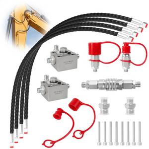 lot 6066 image: 2 sets of 3-way Hydraulic Diverter Valve, Mini Excavator Attachments,Equipped with 31 inch Hydraulic Hoses, Quick Connectors&Auxiliary Connectors. Suitable for 1-2 Ton Mini Excavator.