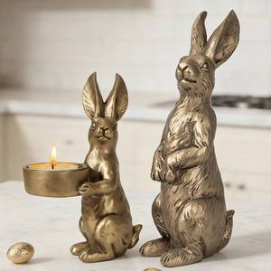 lot 6069 image: DN DECONATION Golden Easter Bunny Figurines Set of 2, Gilded Resin Rabbit Statue with Tealight Holder, Vintage Luxury Home Decor Centerpiece, Elegant Table Decor for Weddings and Easter Gifts
