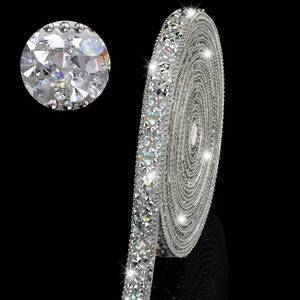 lot 6084 image: Hicarer 3 Yards Resin Rhinestone Ribbons for Graduation Cap Decorations Wedding Self Adhesive Glitter Resin Diamond Crystal Ribbon Craft DIY Bag Shoes Clothes(0.4 Inch,Silver AB Color)