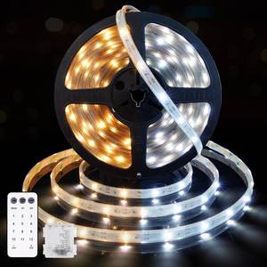 lot 6137 image: OMIKA 16.5ft 150LEDs Outdoor Battery Powered LED Strip Lights, 2700K-6000K Dimmable USB & Battery Powered LED Strip Lights with Remote, Waterproof,Timer, Cuttable for Kitchen,Garden,Pool (2 Pack)
