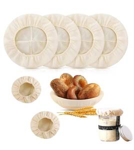 lot 6139 image: Koackl Bread Proofing Cover - 4 Pack Basket Linen Cloths & 2 Jar Covers, Reusable Cotton Bread Proofing Liners for Sourdough Baking, 10 Compatible with RoundOval Banneton Baskets
