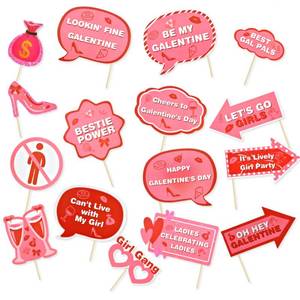 lot 6176 image: A16Pcs Galentines Day Photo Booth Props Kit,Funny Handheld Pink Party Accessories,Suitable for Valentines Day Fellowship Party Decorations