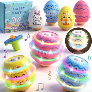 lot 6178 image: Taranovi Easter Basket Stuffers for Kids - 4 Pack Light Up Spinning Tops, Egg Fillers Essentials for Boys Girls Toddler Children, Glow in The Dark Hunt Prizes Goodie Bag Toys Party Favors Gift Ideas