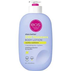lot 6187 image: eos Shea Better Body Lotion Vanilla Cashmere, 24-Hour Moisture Skin Care, Lightweight & Non-Greasy, Natural Shea, Vegan, Vanilla Body Lotion, 16 fl oz top lid half of it broken off