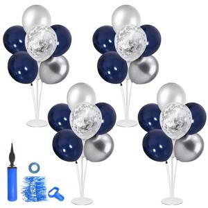 lot 6193 image: ZJDHPTY 4 Set Balloon Stand with Silver Navy Blue Balloons Centerpiece Table Decorations for Birthday Wedding Anniversary Retirement New Years Graduation Decorations Class of 2026