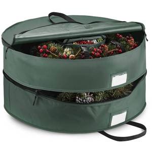 lot 6202 image: ZOBER Christmas Wreath Storage Container 36 Inch - Wreath Bag Fits 2 Wreaths Box - 600D Oxford Fabric - Interior Compartment for Storing Garlands, Wreaths Storage Bag W Strong Durable Handles - Green