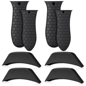 lot 6217 image: Ferrochef 8 Pcs Silicone Pot Holders Set Cast Iron Handle Sleeve Heat Resistant Silicone Non-Slip Pot Handle Covers Small & Large Black for Cast Iron Skillets and Pans