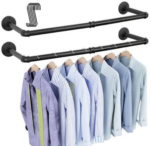 lot 6226 image: OROPY Industrial Pipe Clothes Rack Wall Mounted Set of 2, 38.4 inches Heavy Duty Iron Pipe Clothing Garment Rail, Multi-Purpose Clothing Hanging Rod for Laundry Room and Closet Storage