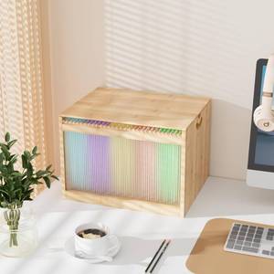 lot 6229 image: LONTAI Natural Bamboo & Acrylic File Box with Removable Lid, Modern File Organizer Box for LetterLegal Files, Hanging File Box with Easy Assembly & Dustproof Storage for Home Office