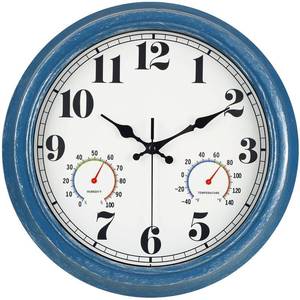 lot 6234 image: JENLYSTIME 13 Inch Outdoor Clock, Waterproof and Silent, with Thermometer and Hygrometer, Large Numbers for Easy Reading, Perfect for Home,Office,Bedroom,Kitchen,Porch,Garden,Pool(Blue)