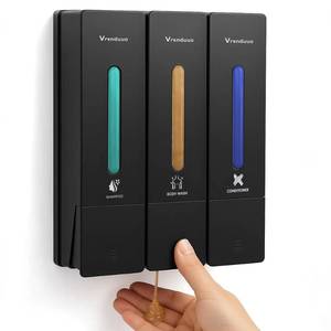 lot 6235 image: VrEnduuo Shampoo and Conditioner Dispenser,Shower Dispenser 3 Chamber No Drill,Shower Soap Dispenser Wall Mounted for Bathroom Hotel with Upgrade Pump Head,3  400ml(Black 3 Chamber)