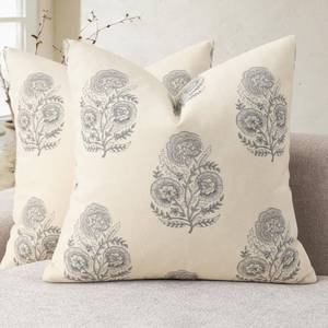 lot 6253 image: YCOLL Vintage Floral Print Pillow Covers 20x20 Set of 2 Patterned Accent Decorative Cushion Covers Modern Farmhouse Throw Pillow Covers for Sofa Couch Chair Bed Living Room Home Decor, Quiet Gray