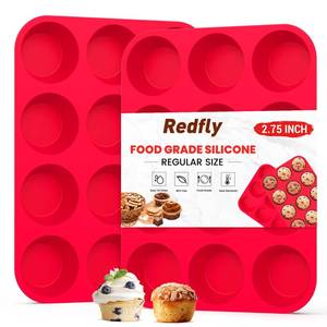 lot 6255 image: Redfly 2 Pack Silicone Muffin Pan & Cupcake Pans for Baking - 12 Cup Regular Size BPA Free Egg Bites Molds