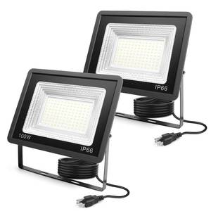 lot 11338 image: ycponggon 2 Pack LED Flood Lights 100W, 11000lm Bright Led Work Light,6500k Daylight White LED Lights, IP66 Waterproof Patio Lighting Outdoor with 5FT Cord