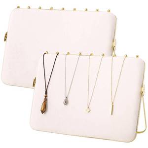lot 11366 image: Mornajina 14 x 10 inches Necklace Display Stands for Selling, Double-sided Velvet Necklace Display for Vendors Craft Show Display Stands Chain Jewelry Necklace Organizer Stand Holder (Beige, 2 Packs)